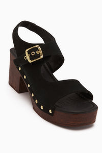 Cleo Black Suede Belted Platform Heeled Women’s Sandal