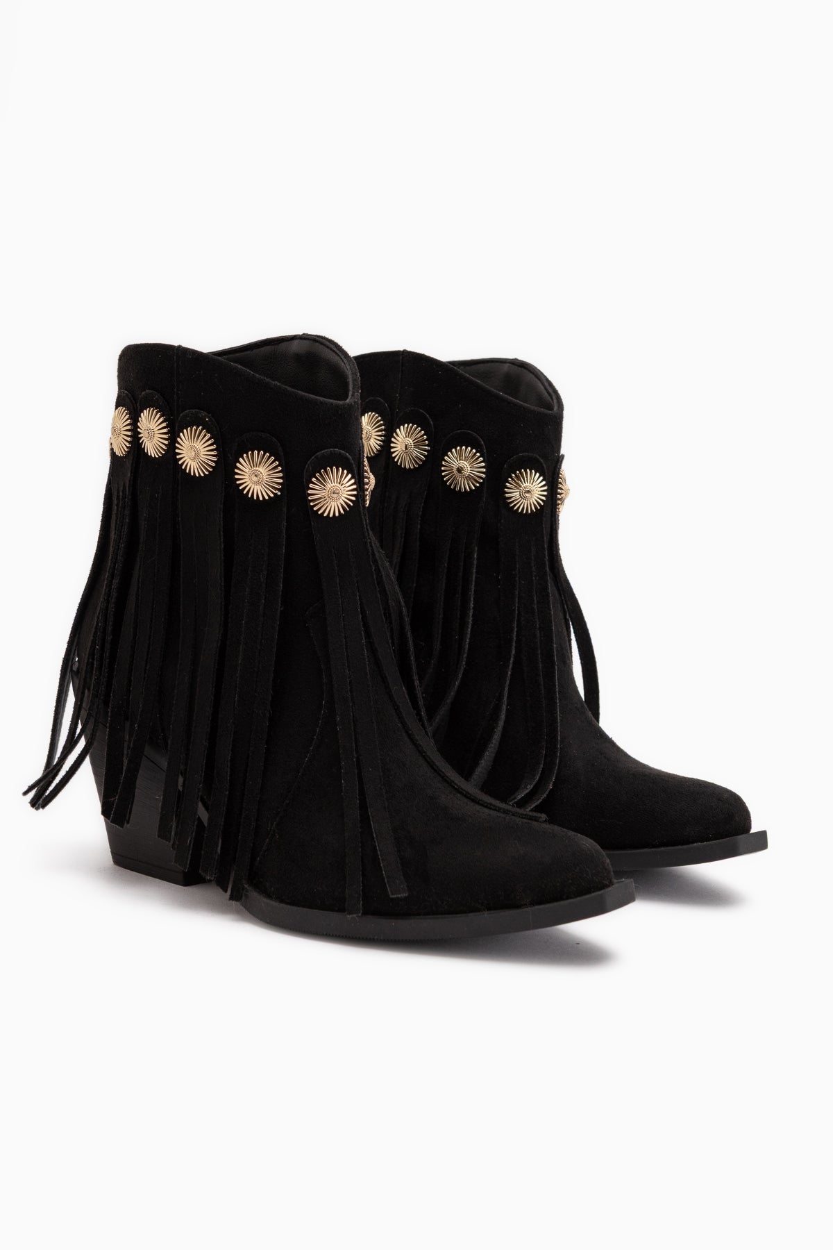 Rodeo Schwarze Wildleder Fransen Dicke Absatz Damen Western Stiefel