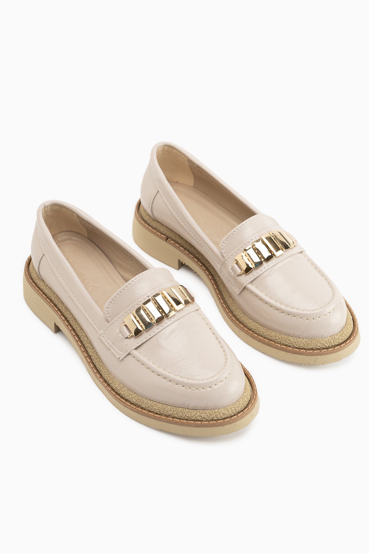 Maribel Beige Accessoire Detail Damen Loafer Alltagsschuhe