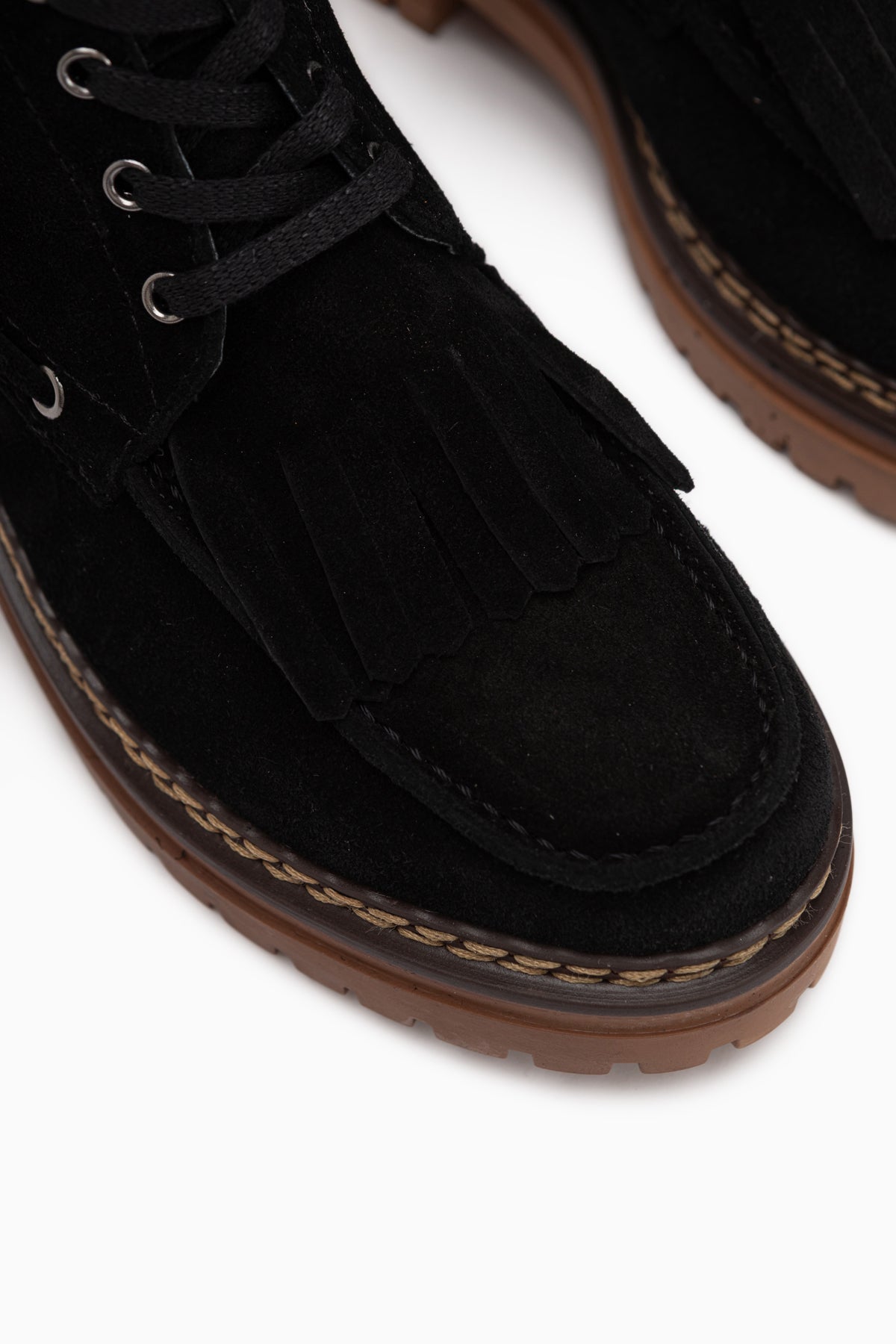 Minna Echtes Leder Schwarz Wildleder Schnürstiefel Damen