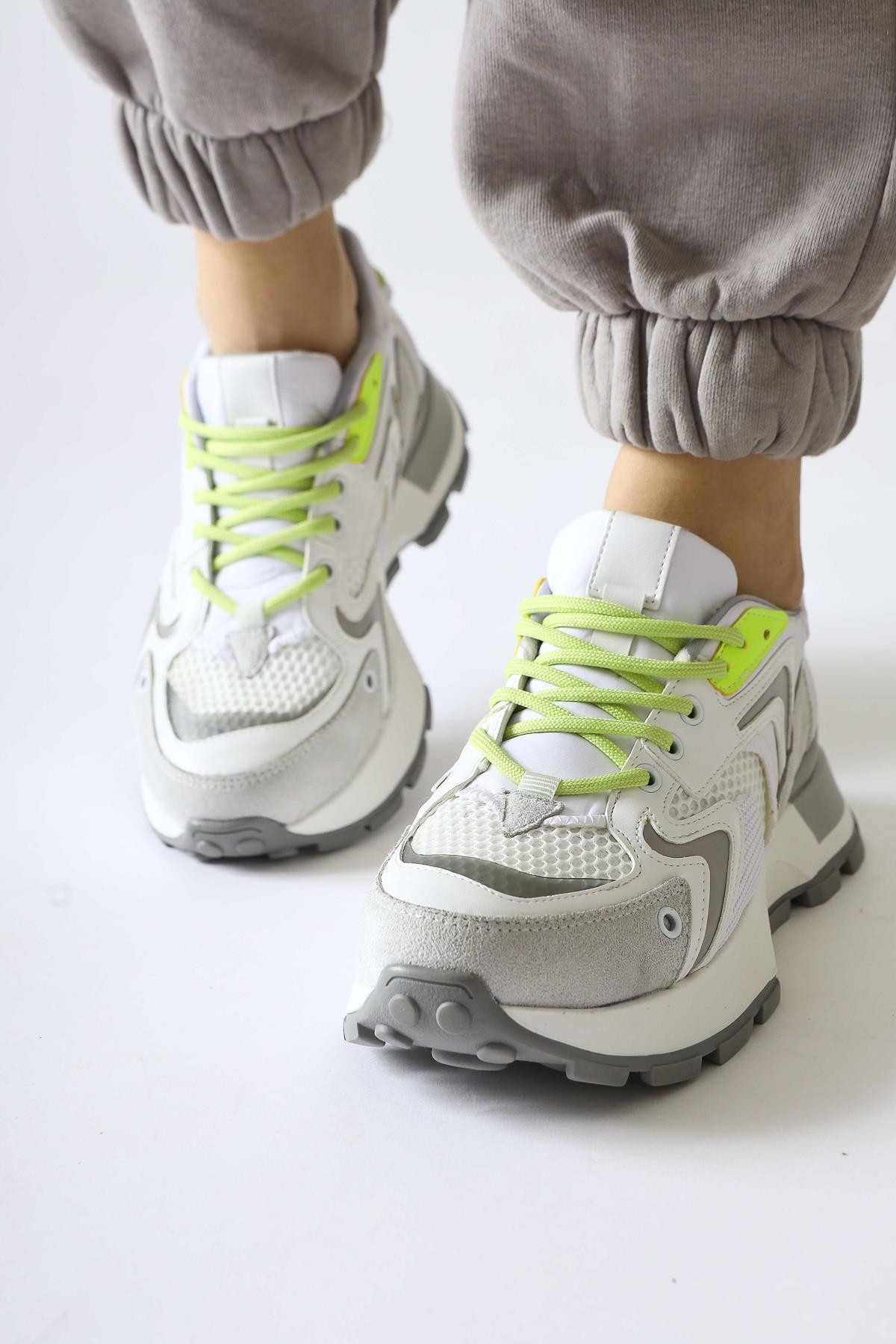 Onella White Suede Detailed Lace-Up Sneakers