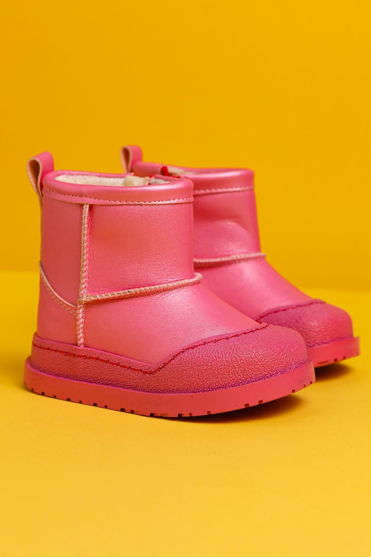 Gilla Fuchsia Umgekehrte Stich Detail Pelz-gefütterte Baby Stiefel