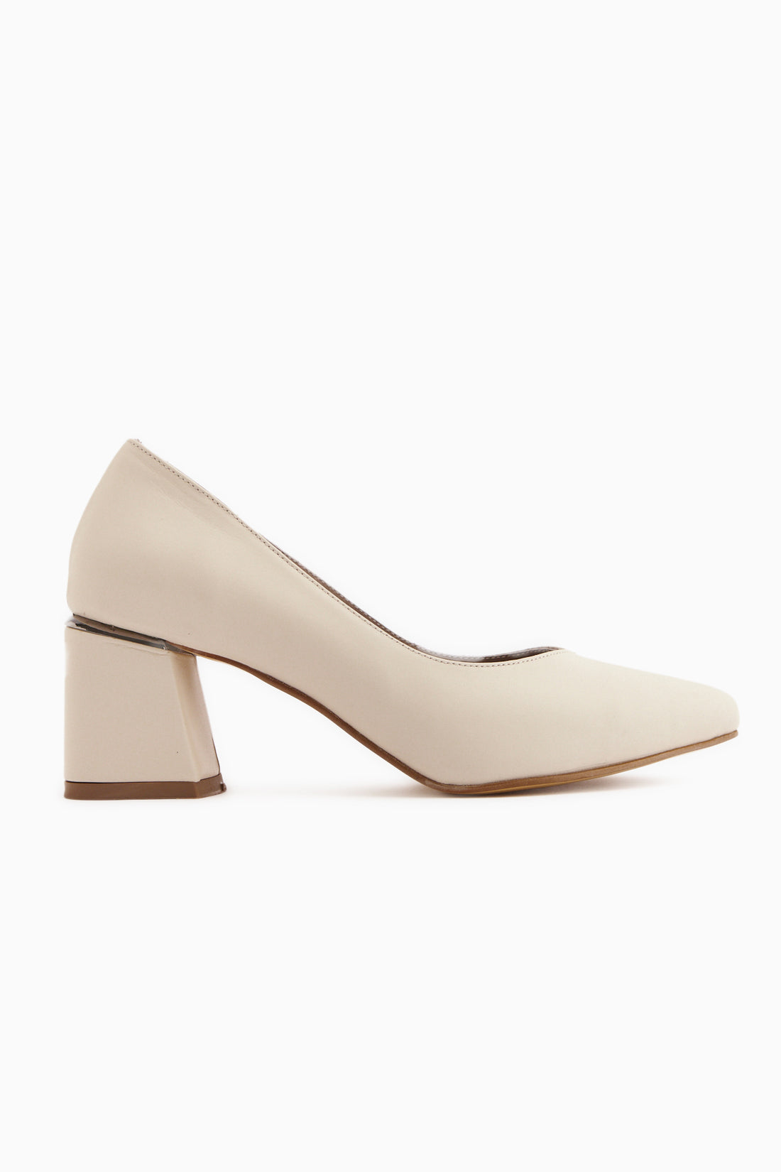 Echtes Leder Beige Dick Absatz Damen Schuhe