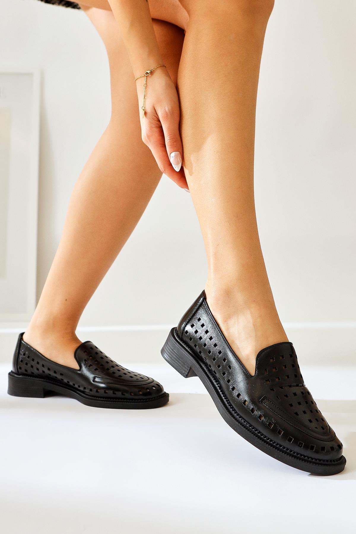 Sanah Black Laser Cut Perforated Casual Shoes