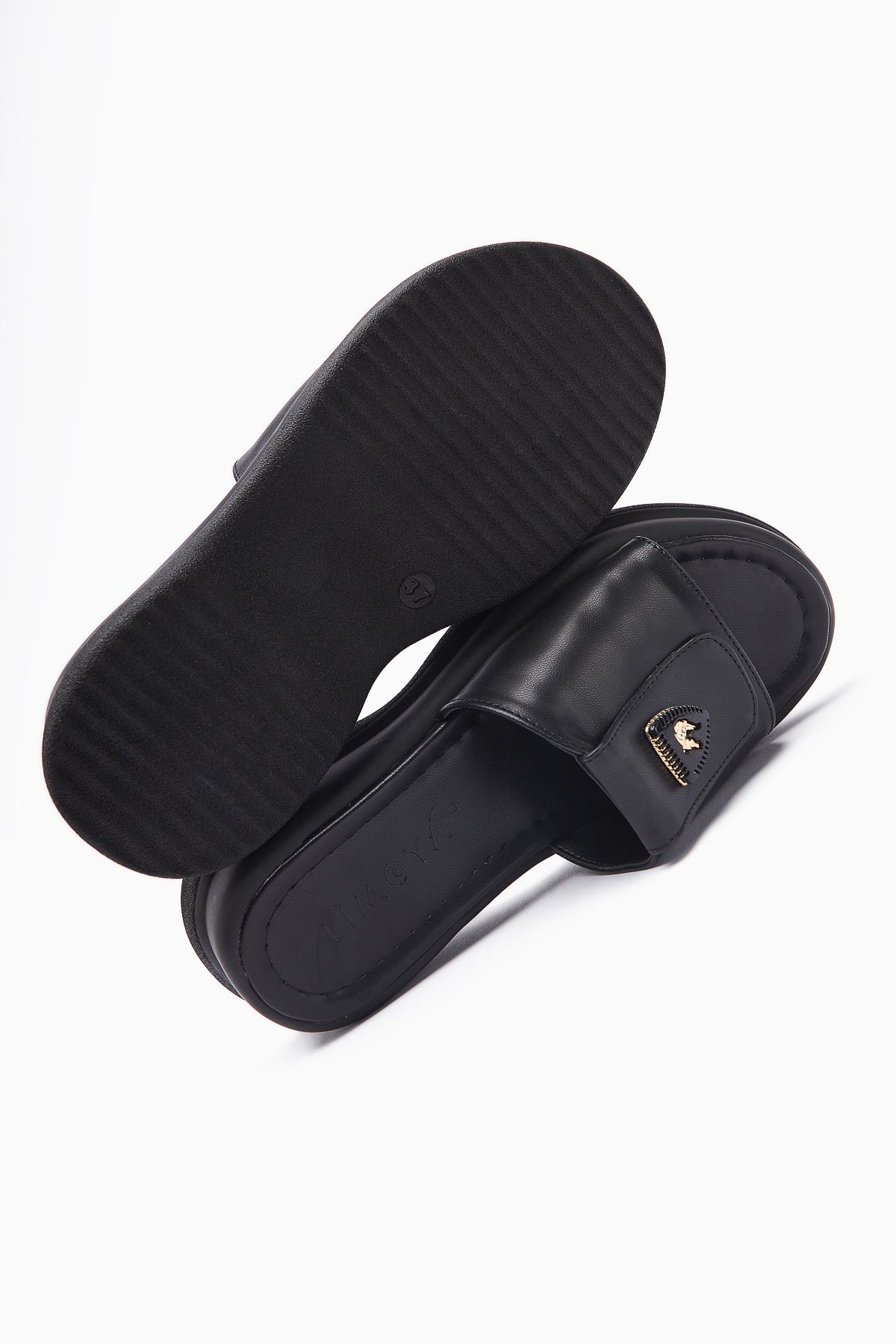 Kaylee Black Buckled Women's Slippers