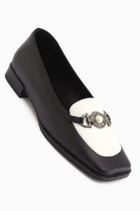 Sanie Echtes Leder Schwarze Schnalle Damen Ballerinas