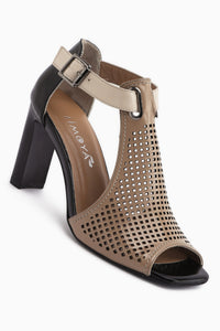 Monica Echtes Leder Mink Schnallen Dick Absatz Damen Schuhe