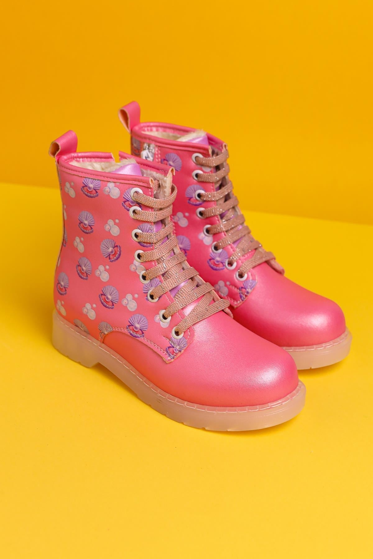 Freda – Rosé Stiefelette mit Meerestier-Print, Schnürung, Light-Up (Kinder)