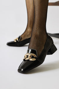 Fenna Black Patent Leather Buckle Detailed Casual Shoes