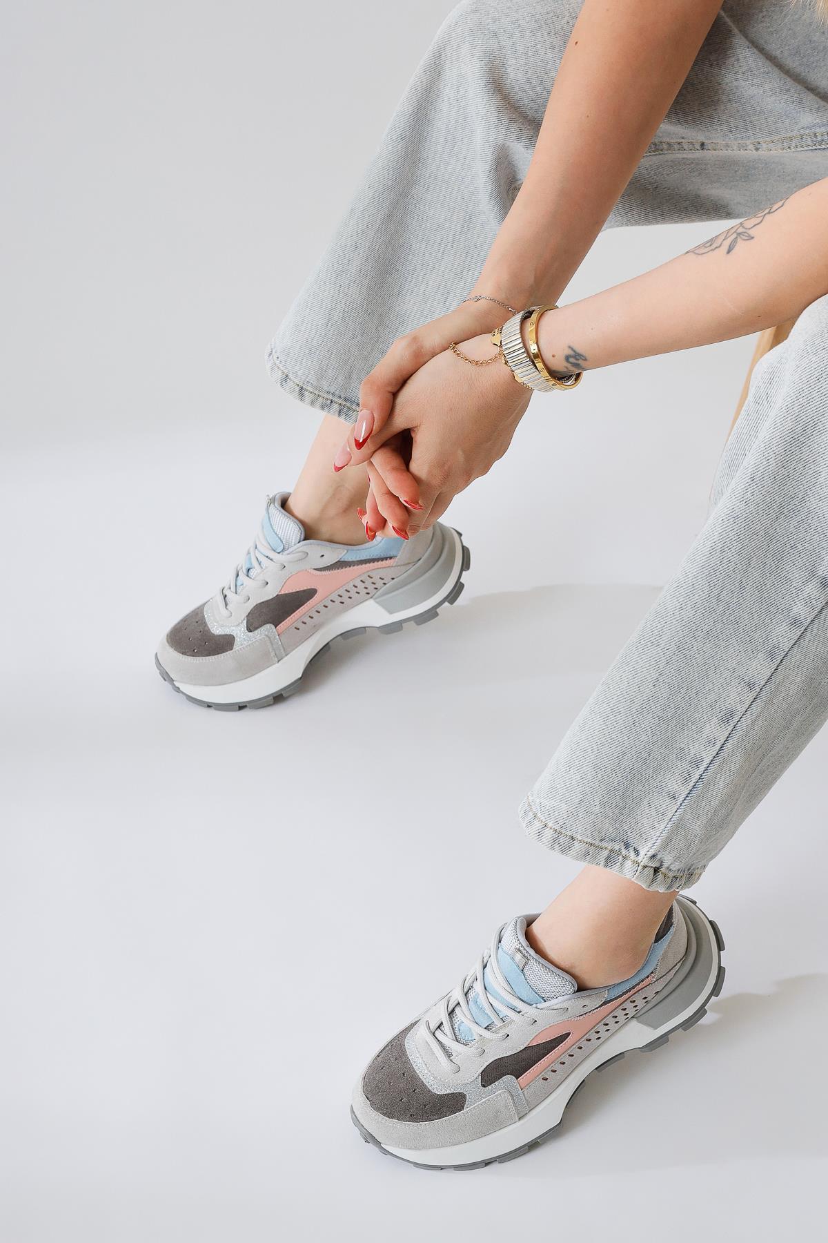 Sin Grey-Blue Suede Lace-Up High Heel Sneakers