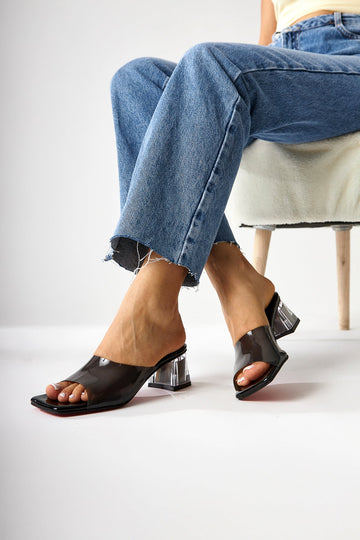 Persa Schwarz Transparenter Riemen Klare Absatz Damen Slipper