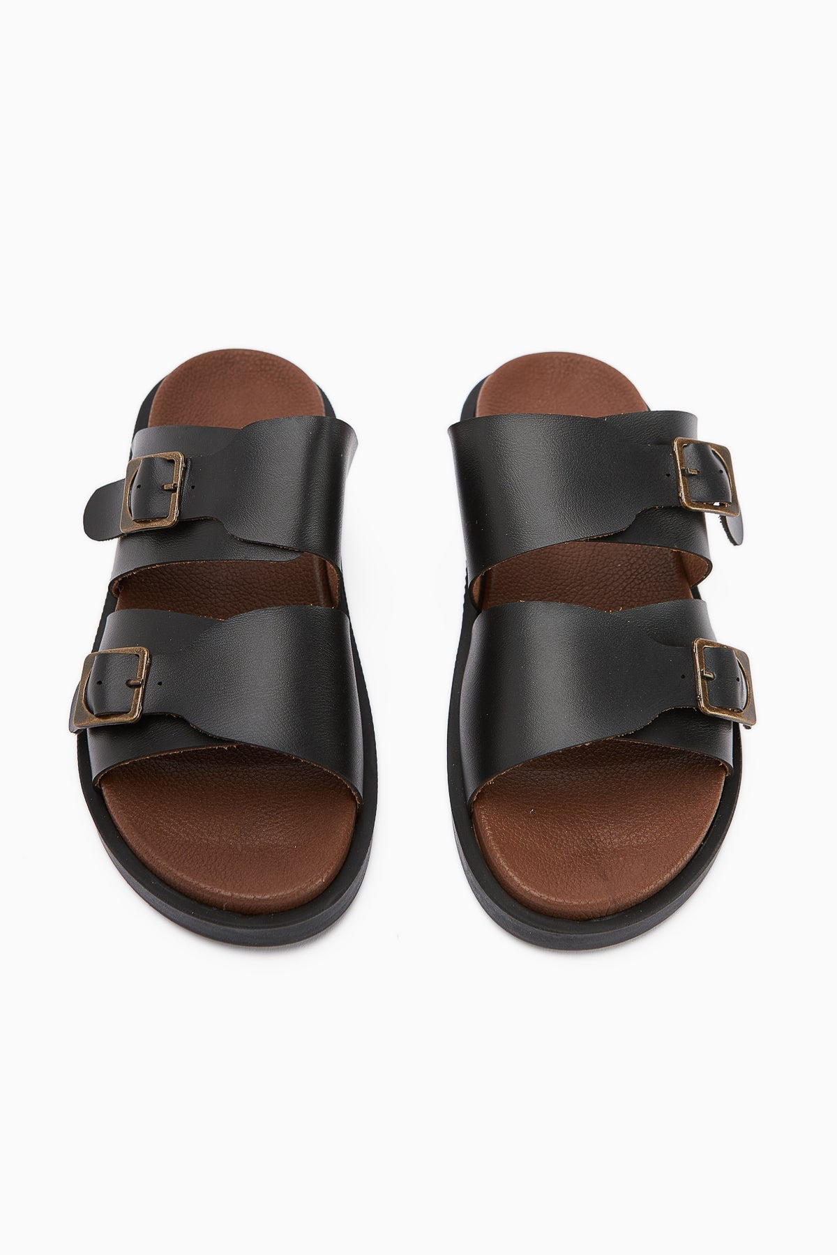 Soha Schwarz Doppelriemen Flache Damen Slipper