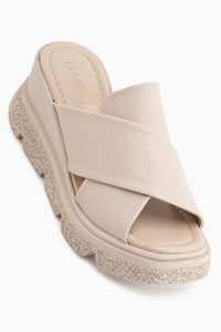 Razia Beige Cross Strap Wedge Women’s Slippers