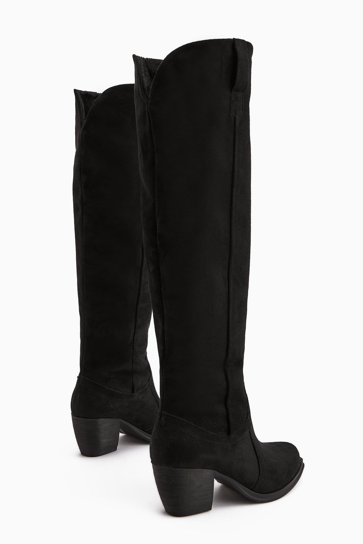 Leya Black Suede Heeled Boot without Zipper