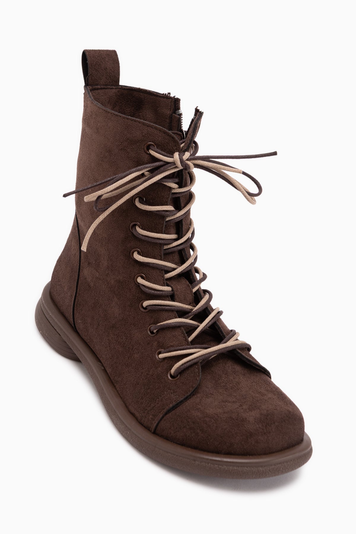 Florine Braun Wildleder Doppel Schnürung Damen Stiefel