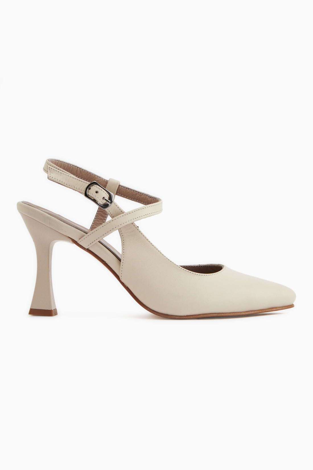 Lulia Echtes Leder Beige Schnalle Damen Absatzschuhe