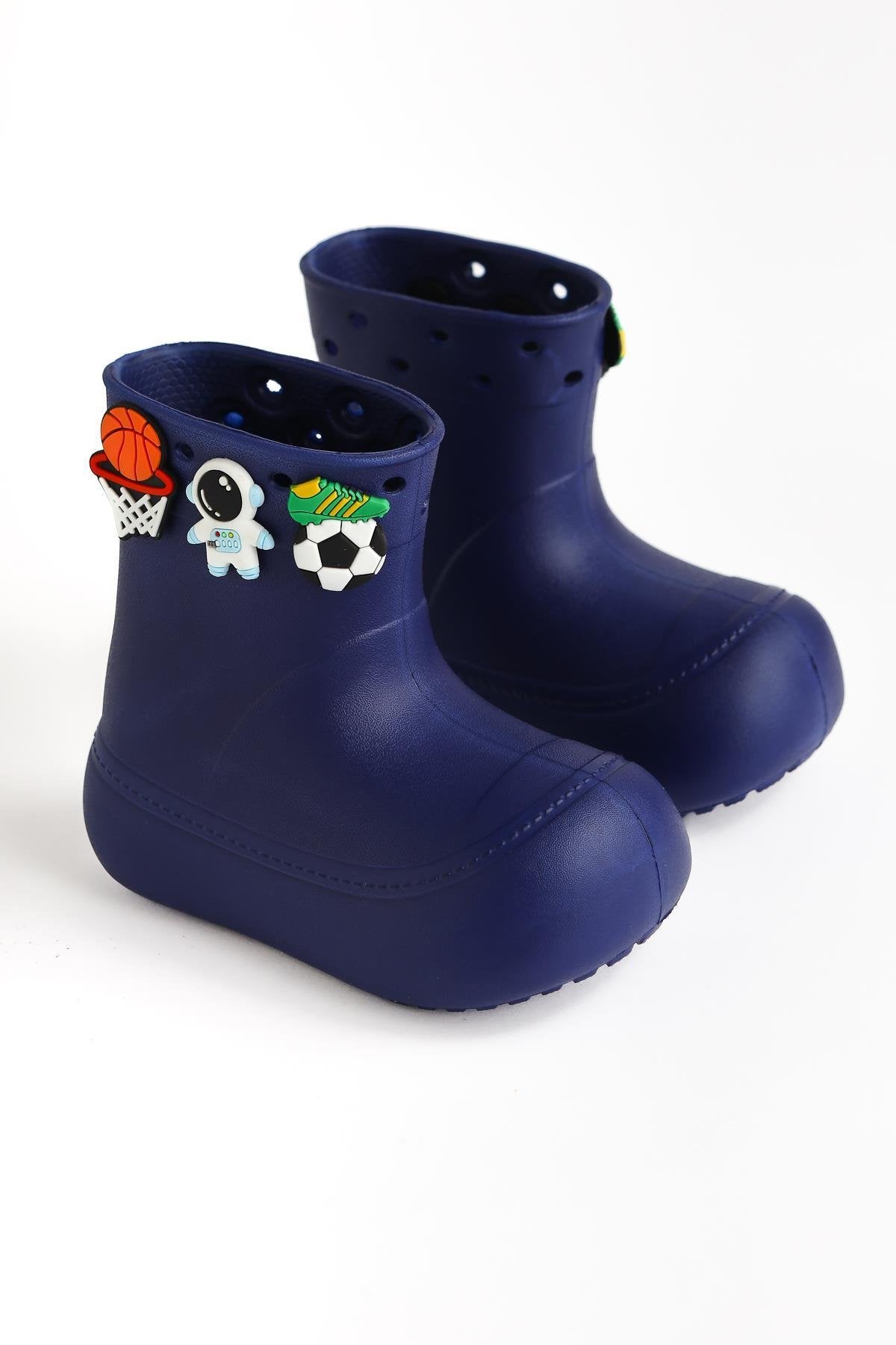 Chris Navy Blue Pin Detail Waterproof Kids Boots