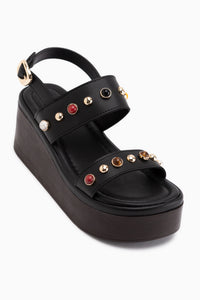 Mariah Black Beaded Detailed Women’s Wedge Sandal