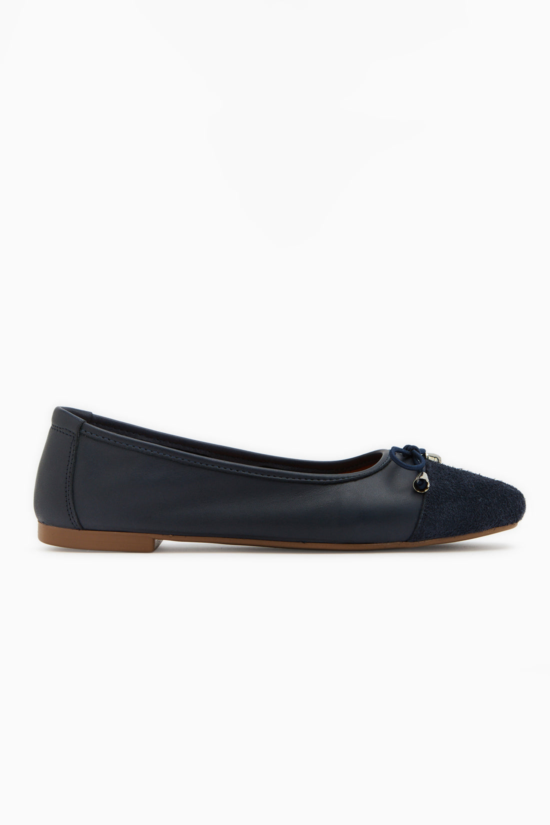 Anjela Echtes Leder Marineblau Schleifen Detail Damen Ballerinas