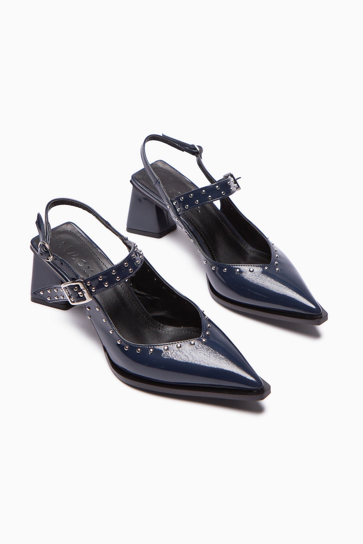 Nuria Marineblaues Lackleder Spitze Zehenriemen Sandalen für Frauen