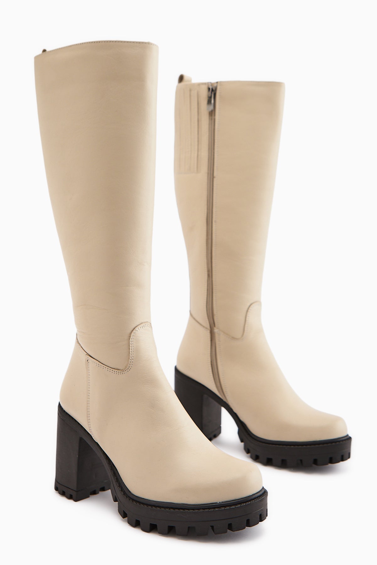 Ella Genuine Leather Beige Platform Heeled Women's Boot