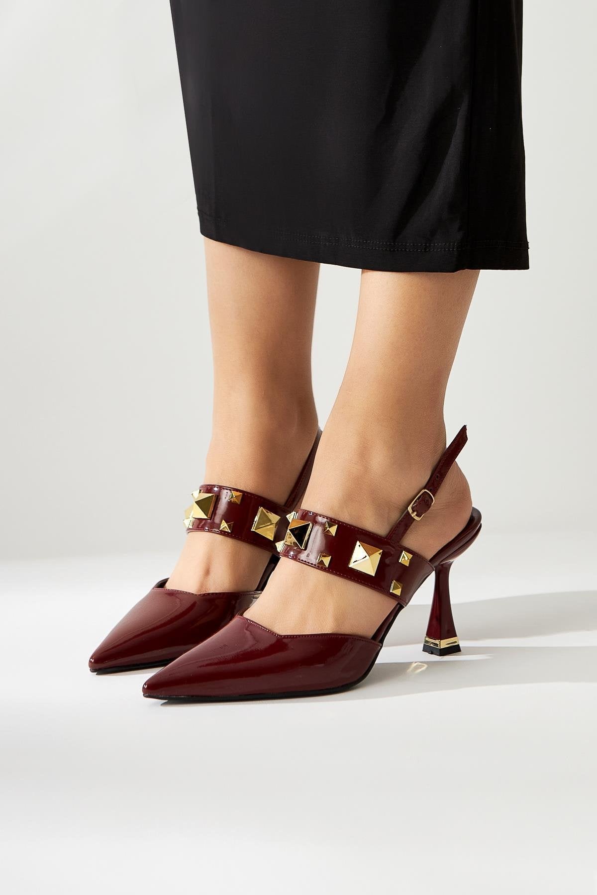 Jasmine Burgundy Patent Leather Closed Toe Heeled Women's Shoes