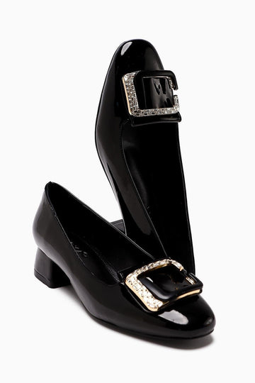 Roza – Schwarz Lackschuh mit Strass-Detail und niedrigem Absatz (Damen)