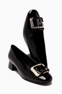 Roza – Schwarz Lackschuh mit Strass-Detail und niedrigem Absatz (Damen)