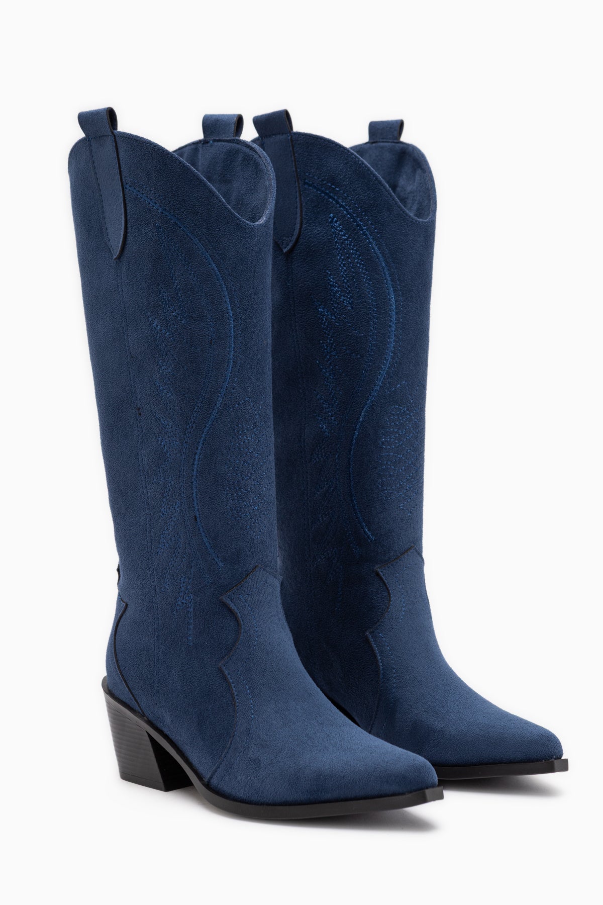 Hero Navy Suede Bestickte Cowboy Stiefel