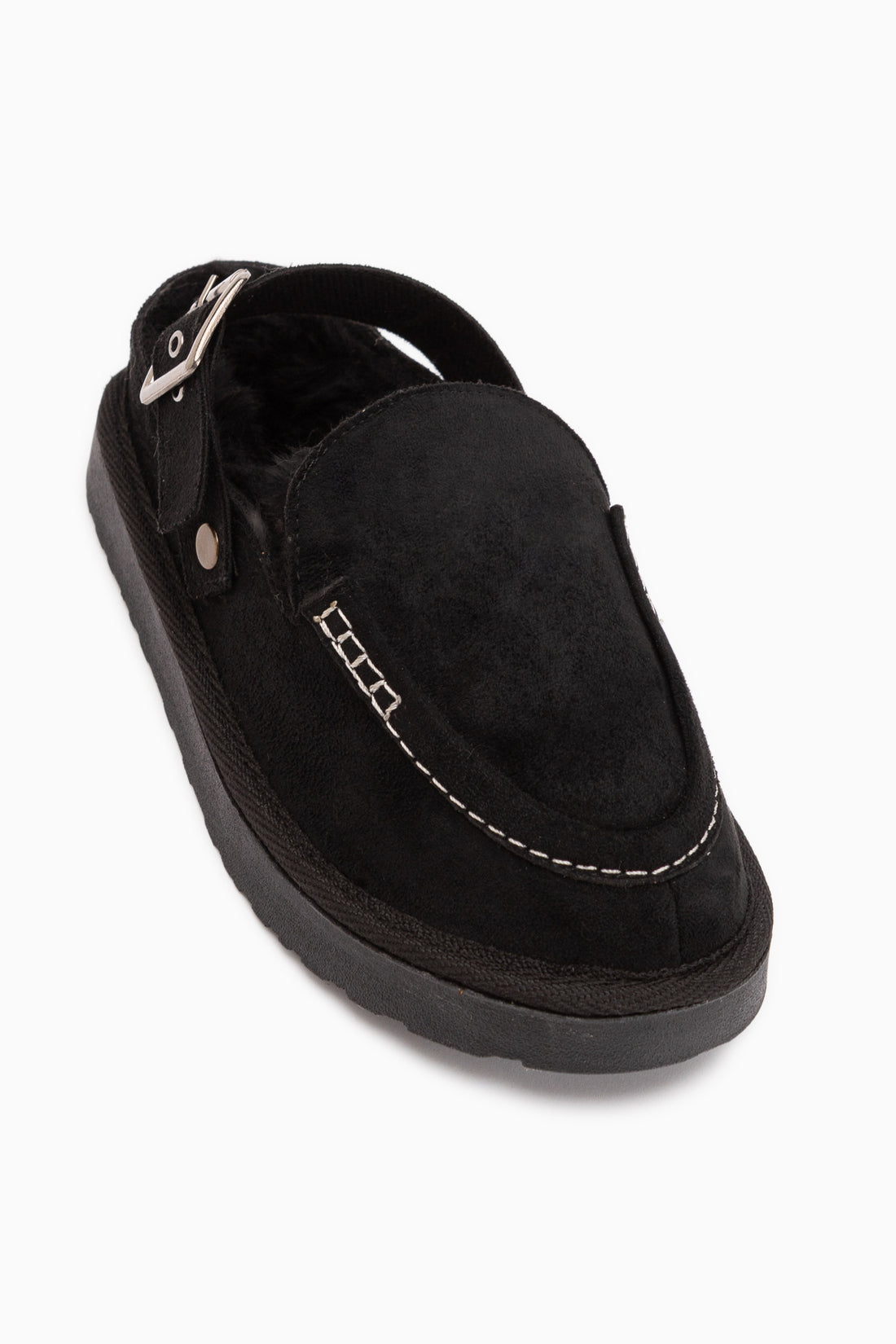 Cathy Schwarzes Wildleder mit Fell Damen Pantoletten
