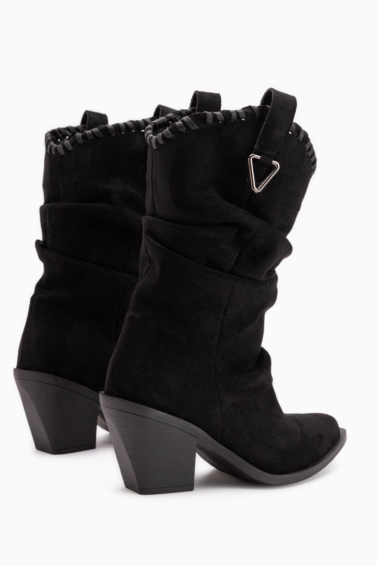 Reba Schwarze Wildleder Falten Dicke Absatz Damen Cowboy Stiefel
