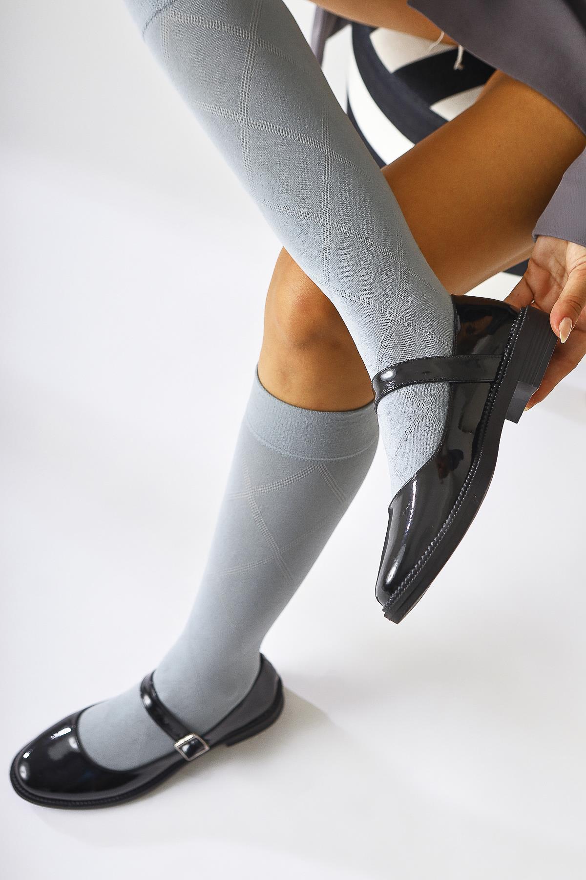 Vivy Schwarzer Lack Runder Zehen Einzelriemen Alltagsschuh