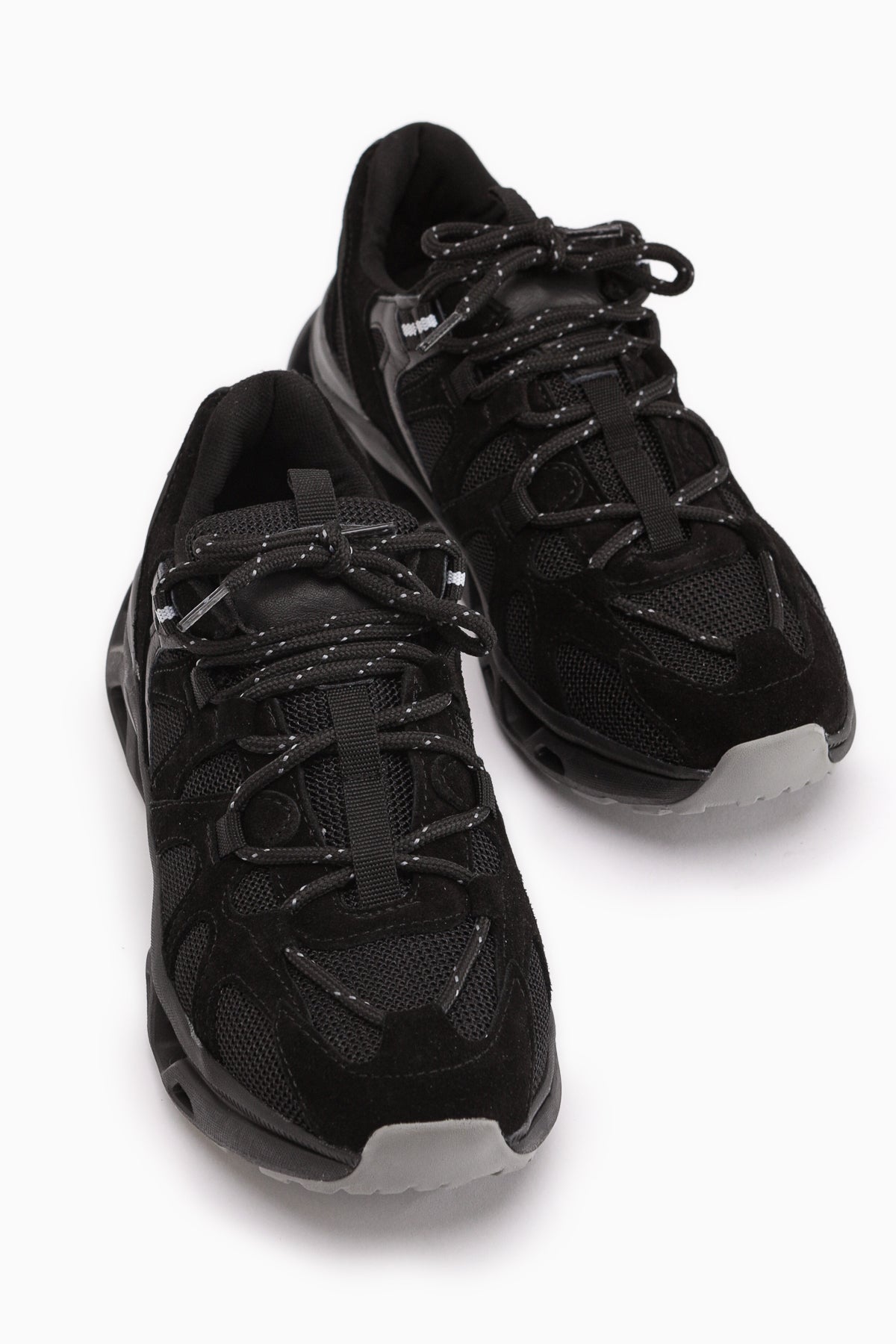 Raisa Echtes Leder Schwarz Wildleder Netz Detail Damen Sneaker
