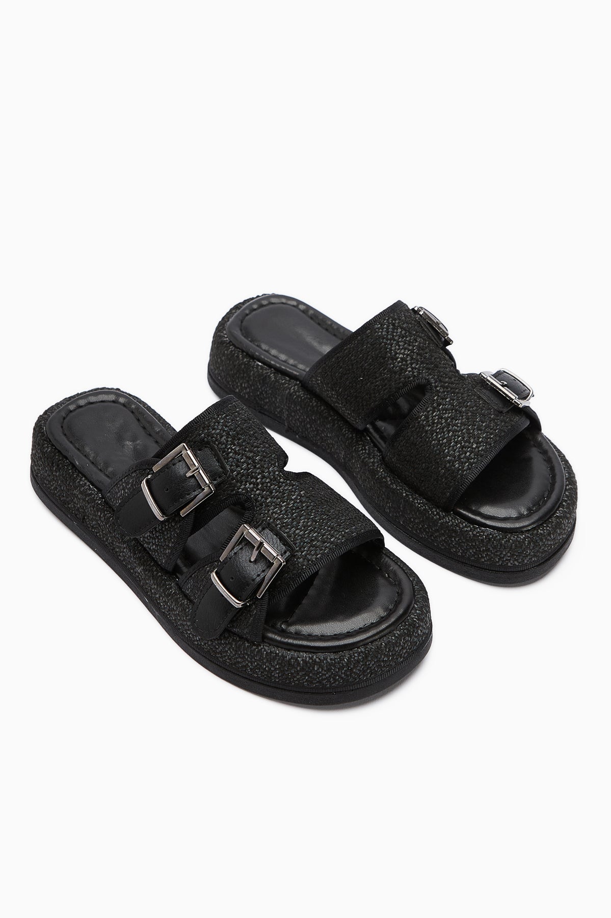 Madina Schwarz Doppelriemen Gürtel Damen Hausschuhe