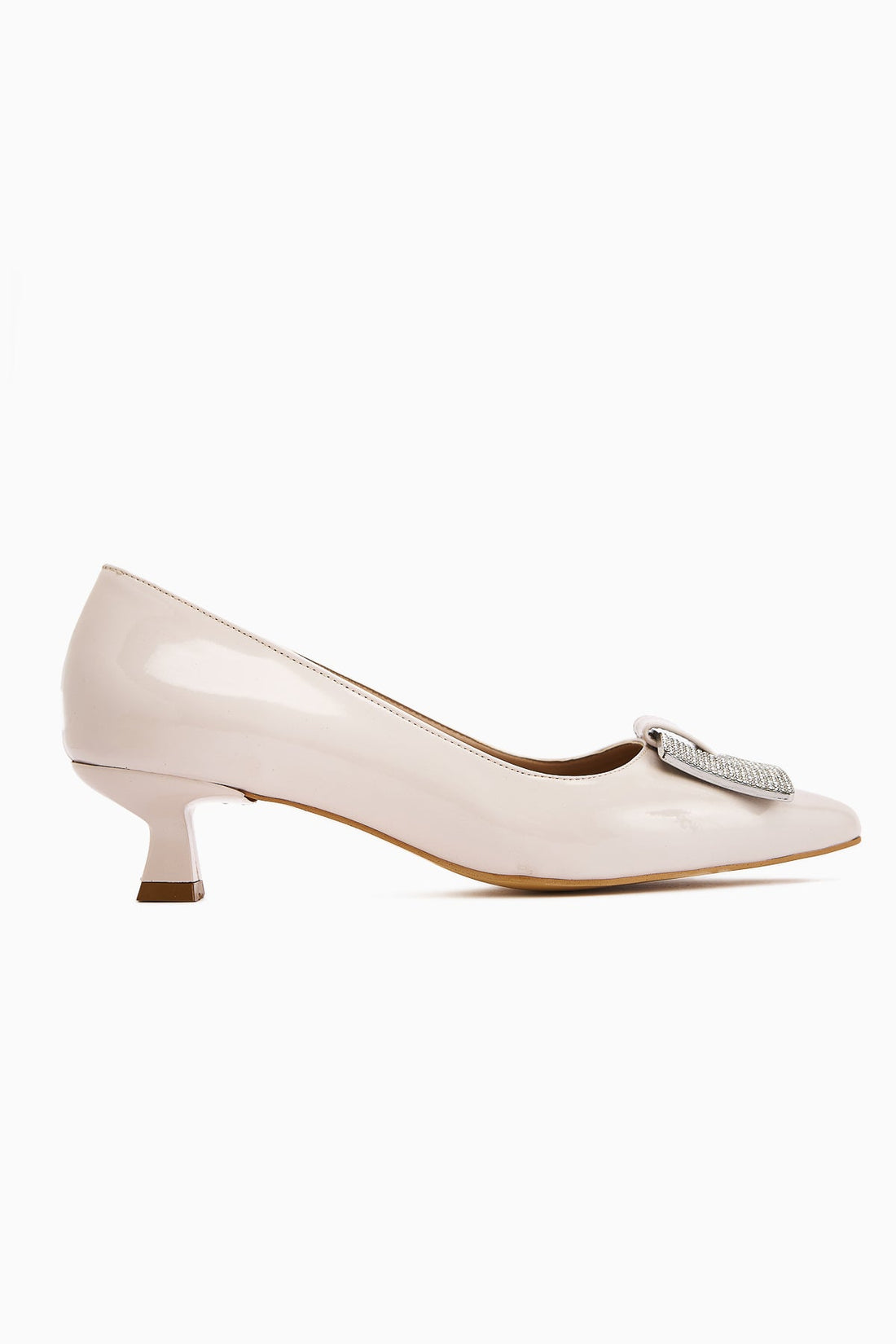 Lini Nude Patent Leather Buckled Low Heel Women's Shoes