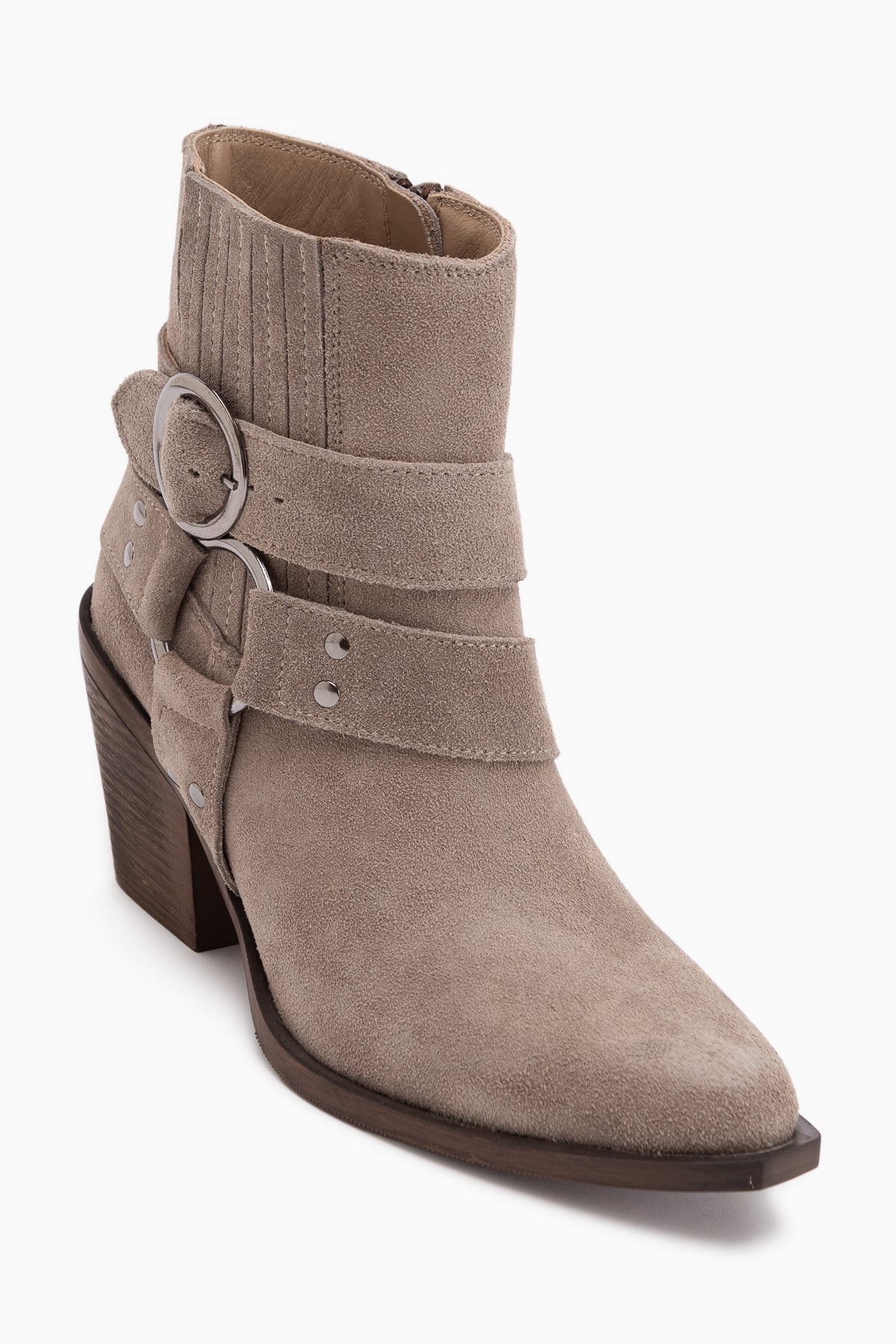 Yuri Echtes Leder Mink Doppel Schnalle Dick Absatz Damen Cowboy Stiefel