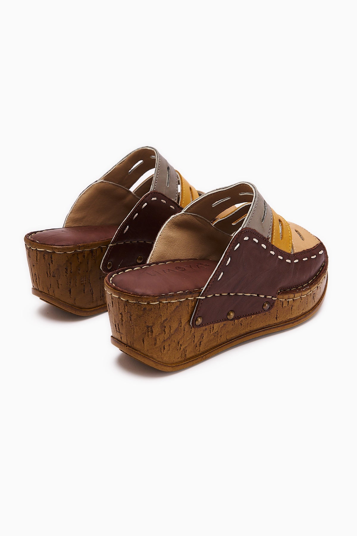 Etta Genuine Leather Coffee Navy Mustard Laser Cut Slippers (Full Orthopedic Slippers)