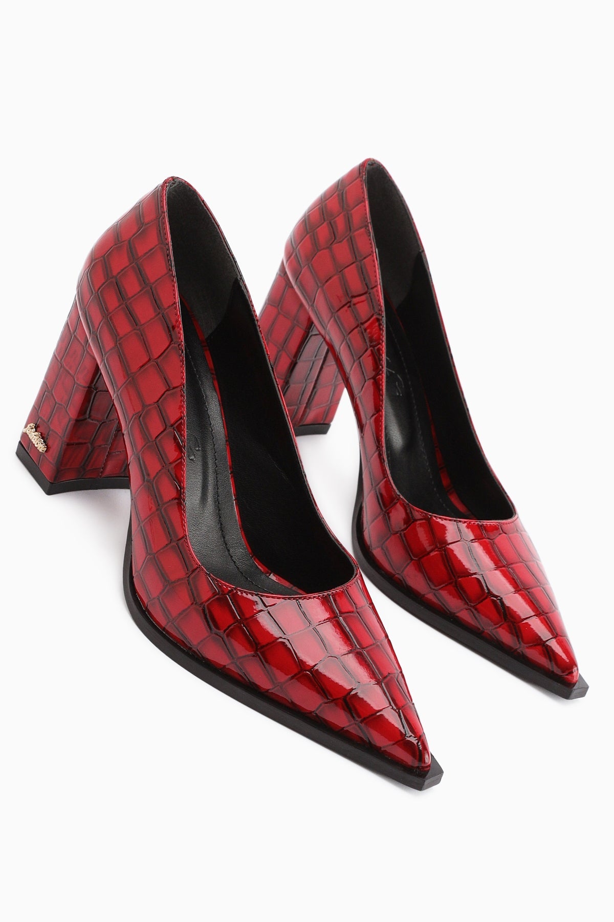 Lucy Burgundy Croco Thick Heeled Women's Stiletto