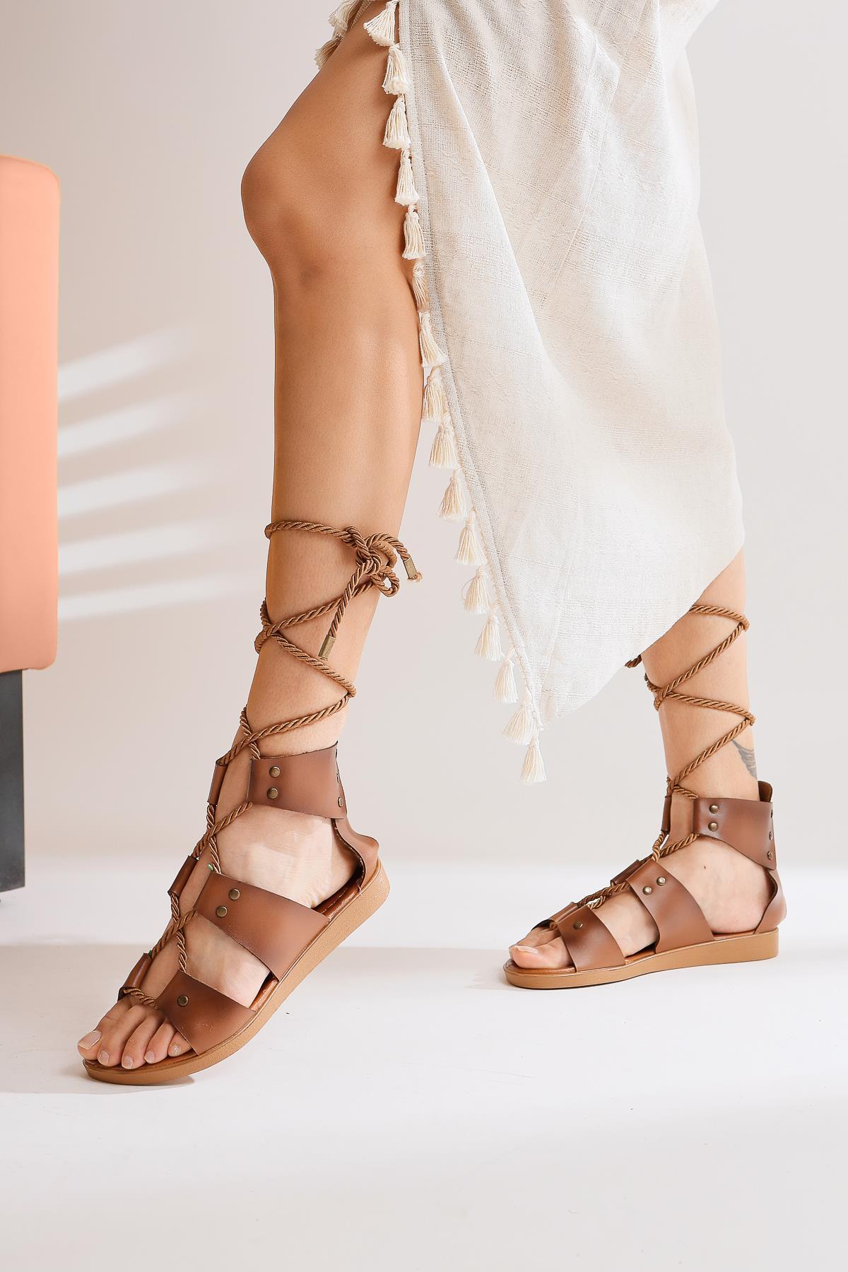Genuine Leather Tan Maryann Ankle Strap Sandals