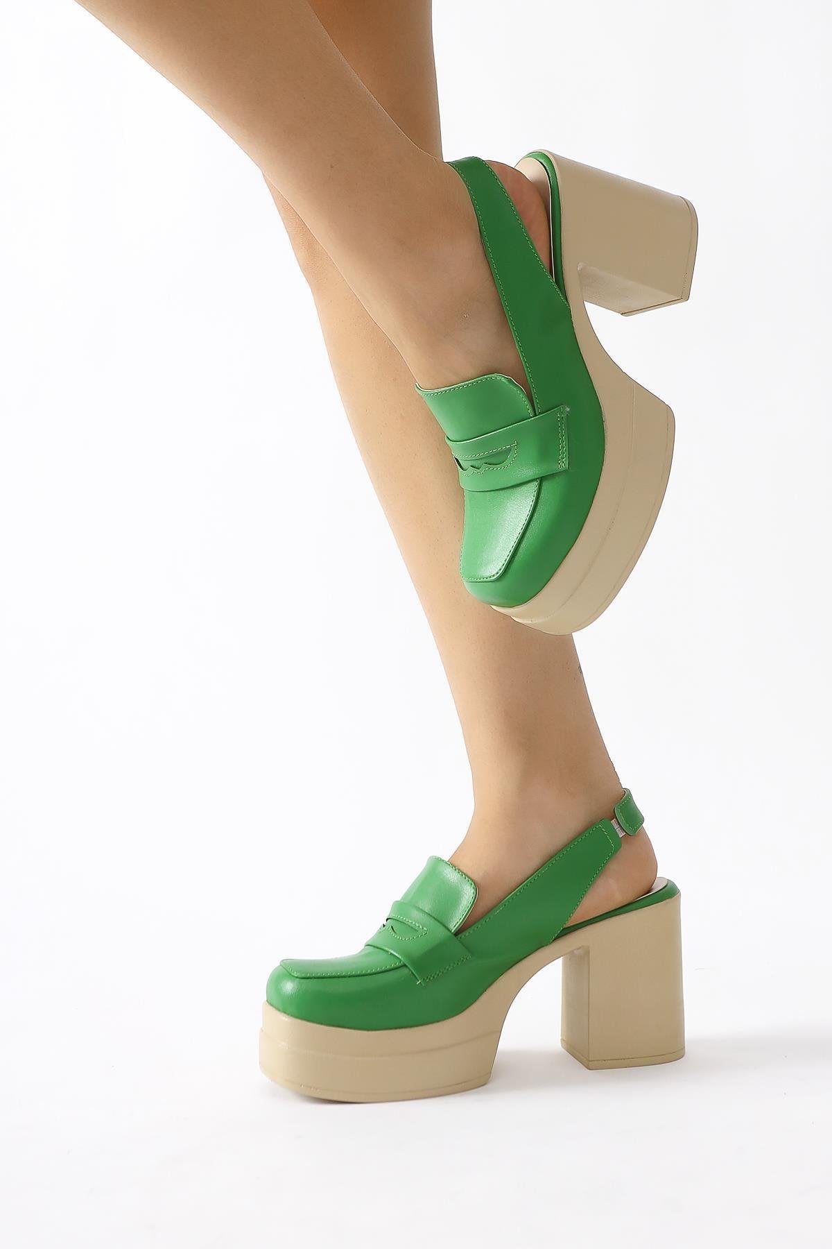 Neval Green Platform Heel Decollete Casual Shoes