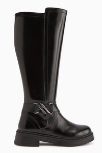 Birgita Schwarze Lack Schnalle Detail Reißverschluss Damen Stiefel