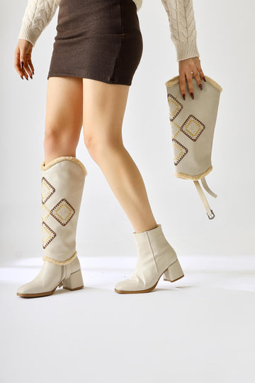 Hilka Ten Ethnic Patterned Boots with Removable Ankle Cuffs