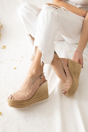 Marilyn Nud Crocodile Wedge Sandals