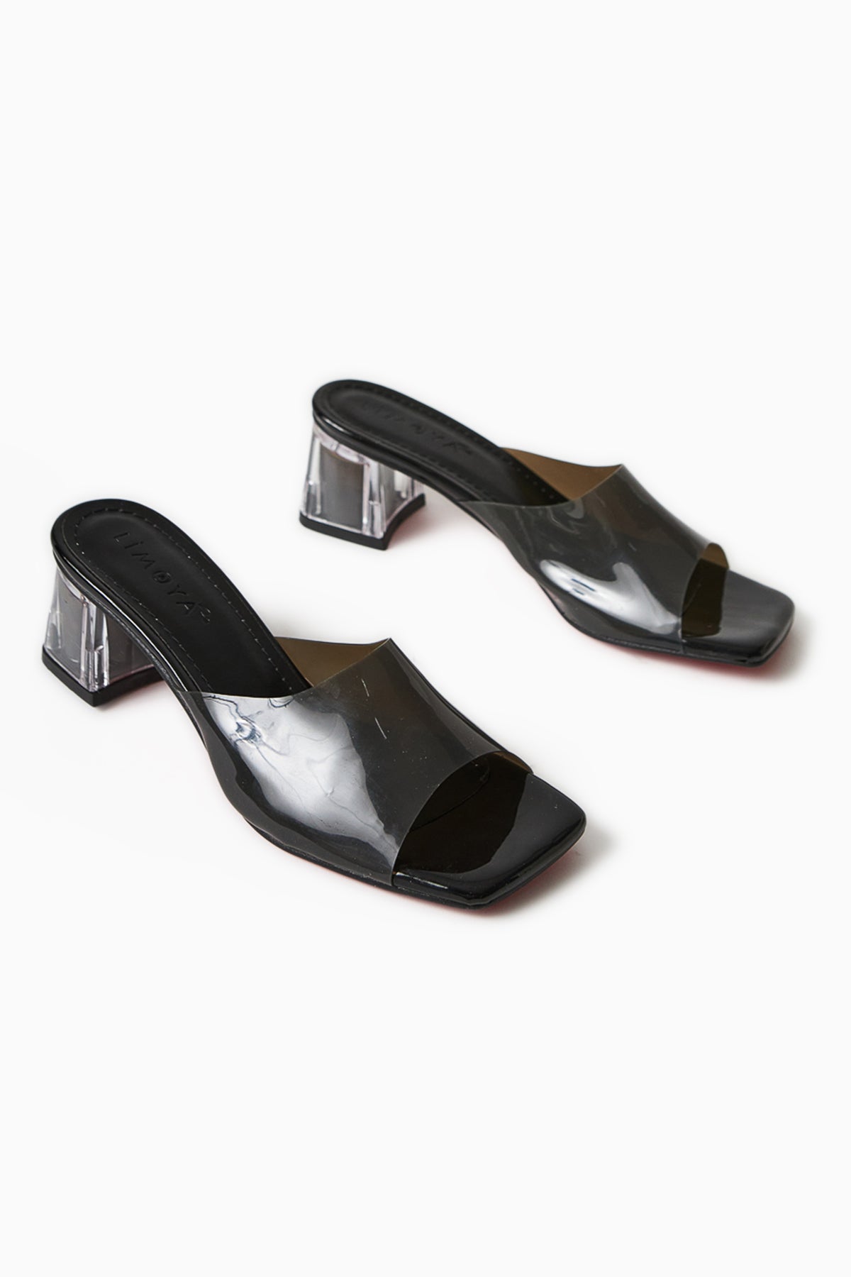 Persa Schwarz Transparenter Riemen Klare Absatz Damen Slipper