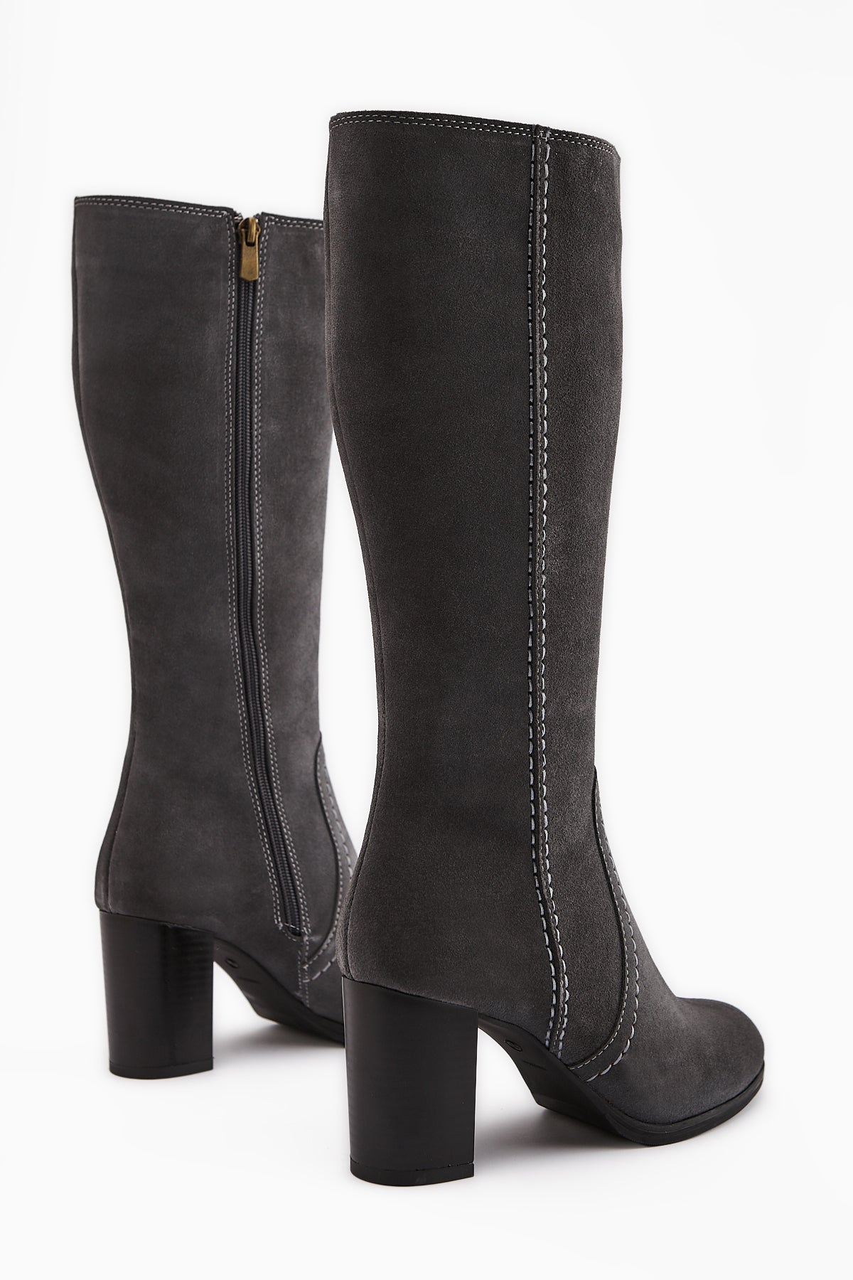 Aleen Genuine Grey Suede Heeled Women's Boots