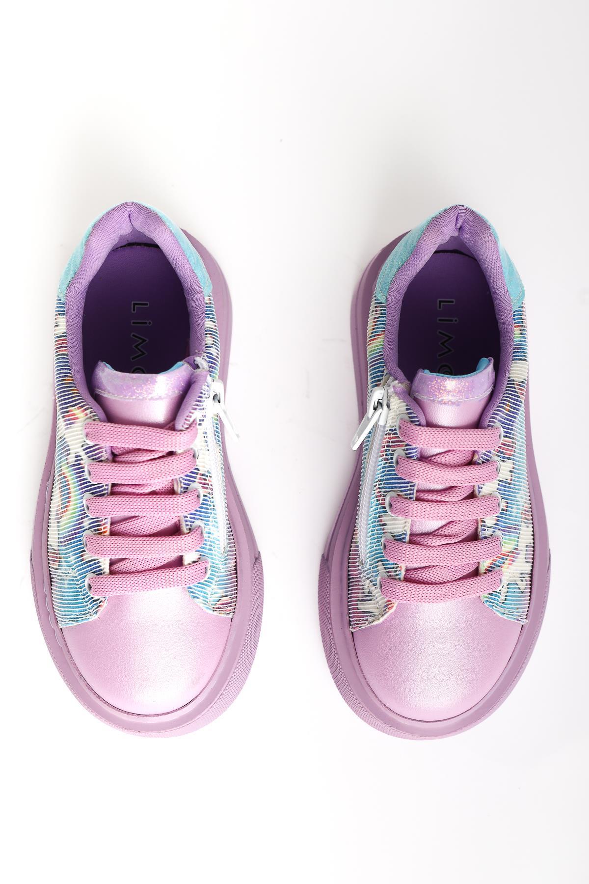 Kenia Lilac Unicorn Printed Kids Sneakers