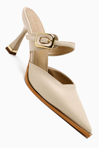 Yim Beige Buckled Front Covered Heel Women's Shoes