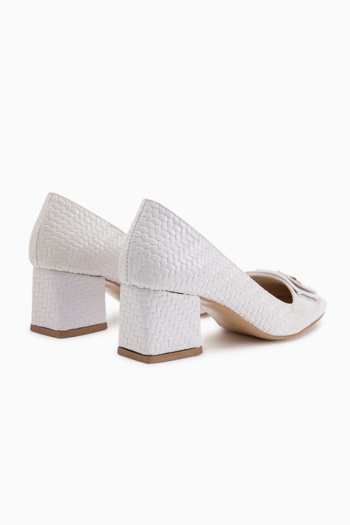 Keira White Buckle Detailed Women’s Heeled Shoes