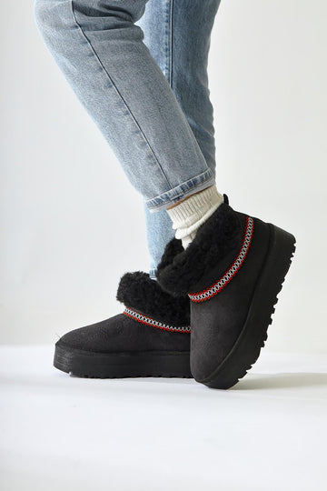 Sin – Black Foldable-Shaft Fur-Lined Suede Boot (Women)