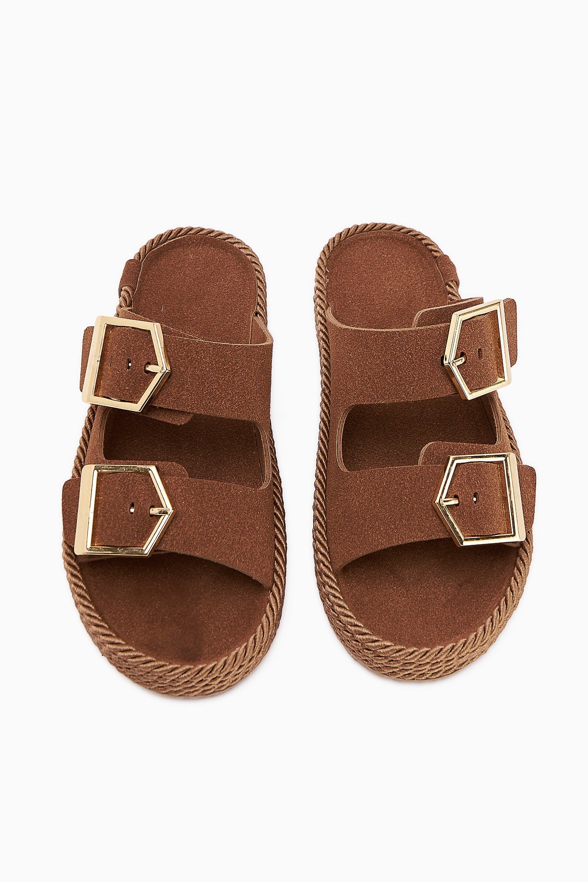 Horia Women's Double-Strap Woven Sole Slippers in Taba